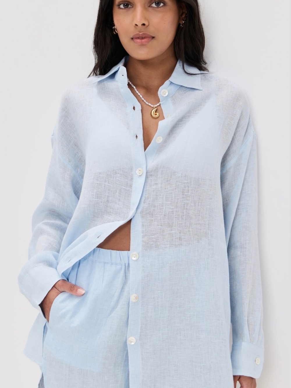 Vitamin A Light Playa Boyfriend Shirt in Celeste EcoLinen